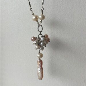 Freshwater Pearl Cluster Necklace 925 Sterling Silver